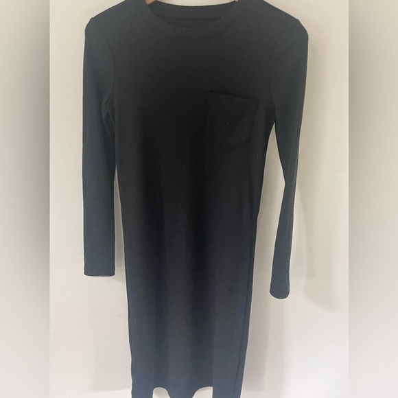 Madewell Womens XS Black Ribbed Knit Bodycon Long Sleeve Elastane Blend Dresss - Picture 1 of 7